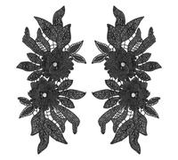 sourcing map 2 Pack 3D Flower Lace Applique with Rhinestone, 24x11.5 cm Lace Embroidery Patches Sew on Embroidered Floral Appliques for Wedding Sewing Dresses Clothes Bags DIY, Black