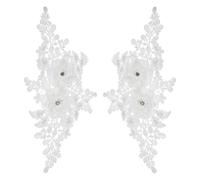 sourcing map 2 Pack 3D Flower Lace Applique with Rhinestone, 27.5x12.5 cm Lace Embroidery Patches Sew on Embroidered Floral Appliques for Wedding Sewing Dresses Clothes Bags DIY, White