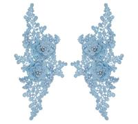 sourcing map 2 Pack 3D Flower Lace Applique with Rhinestone, 27.5x12.5 cm Lace Embroidery Patches Sew on Embroidered Floral Appliques for Wedding Sewing Dresses Clothes Bags DIY, Sky Blue
