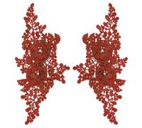 sourcing map 2 Pack 3D Flower Lace Applique with Rhinestone, 27.5x12.5 cm Lace Embroidery Patches Sew on Embroidered Floral Appliques for Wedding Sewing Dresses Clothes Bags DIY, Red