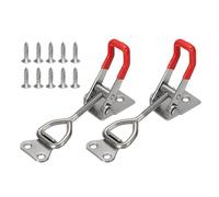 sourcing map 2 Pack 4002 Toggle Latch Clamp 304 Stainless Steel Adjustable Toggle Latches and Leather Case Heavy Duty Quick Release Hasp Clamps for Smoker Cabinet Lid Jig Trunk Case, Silver