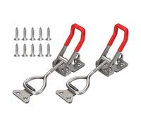 sourcing map 2 Pack 4003 Toggle Latch Clamp 304 Stainless Steel Adjustable Toggle Latches with Lock Hole and Leather Heavy Duty Quick Release Hasp Clamp for Smoker Cabinet Lid Jig Trunk, Silver