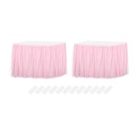 sourcing map 2 Pack 6ft Pink Tulle Table Skirt, Tutu Tablecloth for Rectangle or Round Fringed Table Cover for Birthday Weddings Cake Dessert Table Decorations