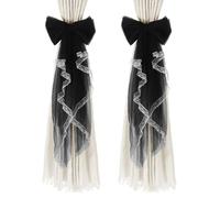 sourcing map 2 Pack BowKnot Curtain Tiebacks, Lace Bow Curtain Tiebacks Drape Holder Elegant Decorative Tie Backs French Bow Decorative Rope Accessories for Home Office Decorative, Black