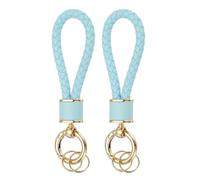 sourcing map 2 Pack Braided Leather Keychain, Keychain Ring Woven Strap Lanyard Strap with 360 Degree Rotatable for Car Key Bag Wallet, Gold/Original Light Blue
