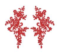 sourcing map 2 Pack Bright Red Flower Lace Appliques, 25x12.5 cm 3D Embroidery Lace Patch Sewing Embellishments for Wedding Bridal Dress Clothes DIY Crafts Accessories Decoration