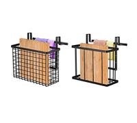 sourcing map 2 Pack Cabinet Door Organizer, Cutting Board Organizer with Towel Bar, Metal Wire Baskets with Hooks, Over Cabinet Door Organizer for Kitchen, Pantry Bathroom Storage, Black