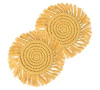 sourcing map 2 Pack Coasters for Drinks Absorbent, 4.5" Macrame Cotton Coaster Set with Tassels, Heat Resistant Farmhouse Drink Coaster for Mugs Cups Coffee Table, Yellow