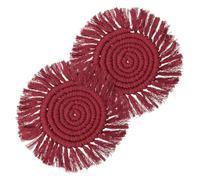 sourcing map 2 Pack Coasters for Drinks Absorbent, 4.5" Macrame Cotton Coaster Set with Tassels, Heat Resistant Farmhouse Drink Coaster for Mugs Cups Coffee Table, Burgundy