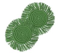 sourcing map 2 Pack Coasters for Drinks Absorbent, 4.5" Macrame Cotton Coaster Set with Tassels, Heat Resistant Farmhouse Drink Coaster for Mugs Cups Coffee Table, Green