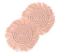 sourcing map 2 Pack Coasters for Drinks Absorbent, 4.5" Macrame Cotton Coaster Set with Tassels, Heat Resistant Farmhouse Drink Coaster for Mugs Cups Coffee Table, Pink