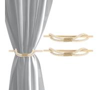 sourcing map 2 Pack Curtain Tiebacks, Cotton Rope Curtain Drapes Holdbacks Hand-Woven Decorative Farmhouse Tie Backs with Wood Club for Home Office Decor, Beige
