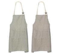 sourcing map 2 Pack Kitchen Cooking Aprons 75x68cm Adjustable Bib Waterproof Chef Apron with 2 Pockets for Men Women Chef, Grey/Brown Stripes