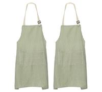 sourcing map 2 Pack Kitchen Cooking Aprons 75x68cm Adjustable Bib Waterproof Chef Apron with 2 Pockets for Men Women Chef, Green Stripes
