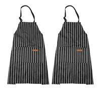 sourcing map 2 Pack Kitchen Cooking Aprons 75x68cm Adjustable Bib Waterproof Chef Apron with 2 Pockets for Men Women Chef, Black Stripes
