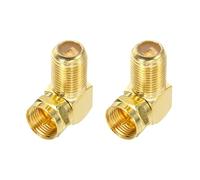 sourcing map 2 Pack Right Angle Coaxial Connector, F Female to F male Adapter 75 Ohm Coax Coaxial Extension Coupler for Broadcast, Antenna, Amplifier, CB Radio, Gold