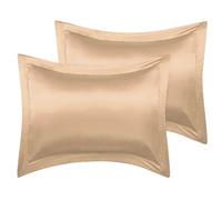 sourcing map 2 Pack Satin Pillowcase for Hair and Skin, Euro Sham Pillow Covers Soft Silky Oxford Pillow Cases with Envelope Closure Champagne Standard(51x66cm)
