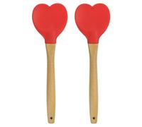 sourcing map 2 Pack Silicone Spatula with Wood Handle, Heart Shaped Spatulas Heat-Resistant Non Stick Cake Scraper for Cooking Utensil Stirring, Red