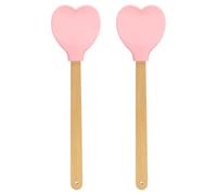 sourcing map 2 Pack Silicone Spatula with Wooden Handle, Heart Shaped Spatulas Heat-Resistant Non Stick Cake Scraper for Cooking Utensil Stirring Baking, Pink