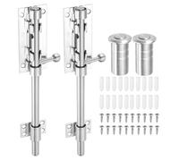 sourcing map 2-Pack Slide Bolt Latch, 8 in 304 Stainless Steel Barrel Bolt Latch Heavy Duty Door Latches Lock 12mm Dia Bar with Dust Container for Barn Wooden Fence Shed Door [Silver]