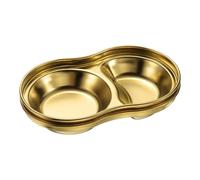 sourcing map 2 Pack Stainless Steel Dish Dipping Bowls with 2 Round Compartment Divided, Metal Seasoning Plate Dipping Bowl for Condiment Home Party Restaurant Picnic Travel, Gold