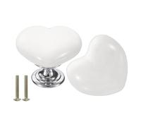 sourcing map 2 Packs Ceramic Drawer Knobs, Heart-Shaped Dresser Pulls, Decorative Drawer Knobs with M4 x 25mm Screw for Cupboard Wardrobe, White/Silver