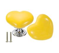 sourcing map 2 Packs Ceramic Drawer Knobs, Heart-Shaped Dresser Pulls, Decorative Drawer Knobs with M4 x 25mm Screw for Cupboard Wardrobe, Yellow/Silver