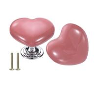 sourcing map 2 Packs Ceramic Drawer Knobs, Heart-Shaped Dresser Pulls, Decorative Drawer Knobs with M4 x 25mm Screw for Cupboard Wardrobe, Pink/Silver