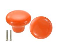 sourcing map 2 Packs Ceramic Drawer Knobs, Round Dresser Pulls, Decorative Drawer Knobs with M4 x 25mm Screw for Cupboard Wardrobe, Orange