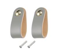 sourcing map 2 Packs Leather Drawer Pulls, Single Hole Leather Drawer Knobs Furniture Dresser Handles Pulls with Screws for Dressers Drawers Closet Kitchen Cupboard, Grey/Gold