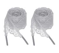 sourcing map 2 Pairs Flat Laces Shoelaces, 2.2CM Wide 160CM Length Fancy Ribbon Lacy Shoe Laces Vintage Lace for Women Sneakers Dress Shoes, Gray