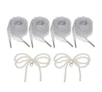 sourcing map 2 Pairs Flat Laces Shoelaces, 2.6CM Wide 100CM Length Fancy Ribbon Lacy Shoe Laces Vintage Lace for Women Sneakers Dress Shoes with Pearl Bow Shoelace Buckle, Gray