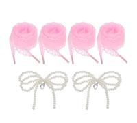 sourcing map 2 Pairs Flat Laces Shoelaces, 2.6CM Wide 140CM Length Fancy Ribbon Lacy Shoe Laces Vintage Lace for Women Sneakers Dress Shoes with Pearl Bow Shoelace Buckle, Pink