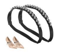 sourcing map 2 Pairs High Heels Shoe Straps, Rhinestone Elastic Shoe Straps Heels Detachable Ankle Straps Replacement Shoelace Crystal for Women Loose High Heels Slippers Sandals, Black+Silver
