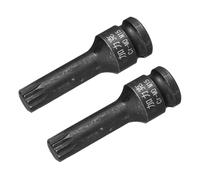 sourcing map 2 Pcs 1/2" Drive x M15(15mm) Impact Triple Square Spline Bit Socket, Metric 3" Length, CR-MO Steel Use with Impact Drivers or Hand Ratchets