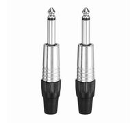 sourcing map 2 Pcs 1/4" Audio TS Plug, 6.35mm Mono Male Plug Cable Connector, TS Male Audio Cable Adapter for Speaker, Microphone, Guitar, Silver