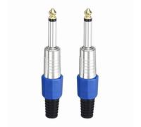 sourcing map 2 Pcs 1/4" Audio TS Plug, 6.35mm Mono Male Plug Cable Connector, TS Male Audio Cable Adapter for Speaker, Microphone, Guitar, 3.54" Silver&Blue