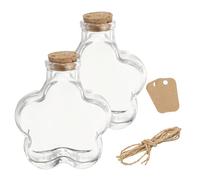 sourcing map 2 Pcs 11.4 oz/380ML Flower Shaped Glass Jars With Cork Stoppers, Clear Message Wishing Bottle with Twine and Blank Tags for Halloween Decorations, Wedding Shower Favors