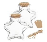 sourcing map 2 Pcs 12 oz/400ML Star Shaped Glass Jars With Cork Stoppers, Clear Message Wishing Bottle with Twine and Blank Tags for Halloween Decorations, Wedding Shower Favors