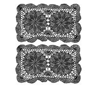 sourcing map 2 Pcs 17x11 Inch Handmade Crochet Doilies, Polyester Cotton Table Placemats Rectangular Table Crochet Placemats for Dining Table Kitchen Parties, Black