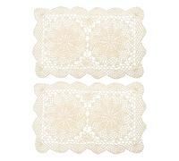 sourcing map 2 Pcs 17x11 Inch Handmade Crochet Doilies, Polyester Cotton Table Placemats Rectangular Table Crochet Placemats for Dining Table Kitchen Parties, Beige