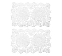 sourcing map 2 Pcs 17x11 Inch Handmade Crochet Doilies, Polyester Cotton Table Placemats Rectangular Table Crochet Placemats for Dining Table Kitchen Parties, White