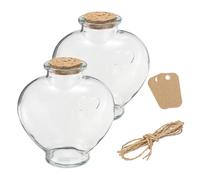 sourcing map 2 Pcs 18 oz/600ML Heart Shaped Glass Jars With Cork Stoppers, Clear Message Wishing Bottle with Twine and Blank Tags for Halloween Decorations, Wedding Shower Favors