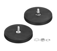 sourcing map 2 Pcs 2.6" Dia Rubber Coated Magnets, 44LBS Anti-Scratch Flag Magnet Base with M5 Male Threaded Studs and Nut Magnets Holder for Camera Light Bar Mirror Tool