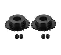 sourcing map 2 Pcs #25 Chain Roller Sprocket 16mm Bore, 1/4" Pitch 25 Tooth C45 Carbon Steel ANSI #25 Roller Sprocket Keyway 5 x 2.3mm with Set Screws for ISO 04C Chain
