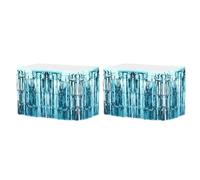 sourcing map 2 Pcs 29x108 Inch Light Blue Metallic Foil Fringe Tinsel Table Skirts for Rectangle Tables Tinsel Backdrop Curtain for Wedding Birthday Party Decoration