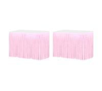 sourcing map 2 Pcs 29x108 Inch Light Pink Metallic Foil Fringe Tinsel Table Skirts for Rectangle Tables Tinsel Backdrop Curtain for Wedding Birthday Party Decoration