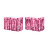 sourcing map 2 Pcs 29x108 Inch Pink Metallic Foil Fringe Tinsel Table Skirts for Rectangle Tables Tinsel Backdrop Curtain for Wedding Birthday Party Decoration