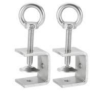 sourcing map 2 Pcs 304 Stainless Steel C Clamps 35mm Square Mini Tiger Clamp Adjustable Heavy Duty Metal U Clip with Eye Hook Screw for Woodworking Welding Mounting, Silver