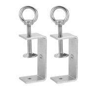 sourcing map 2 Pcs 304 Stainless Steel C Clamps 75mm Square Mini Tiger Clamp Adjustable Heavy Duty Metal U Clip with Eye Hook Screw for Woodworking Welding Mounting, Silver
